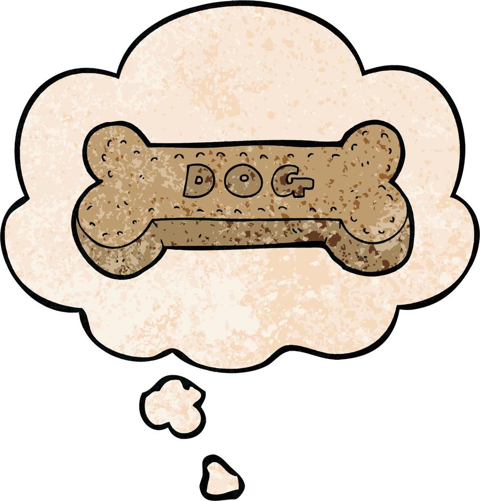 biscuit de chien de dessin animé et bulle de pensée dans le style de motif de texture grunge vecteur