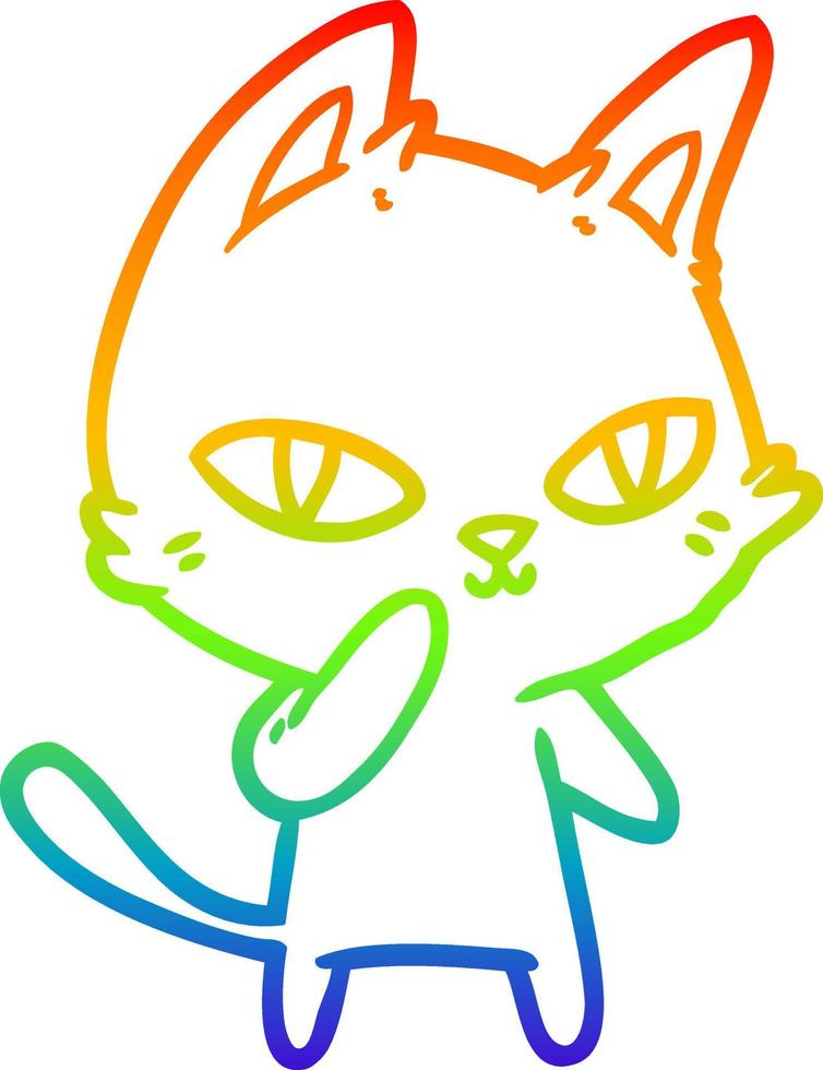 arc en ciel gradient ligne dessin dessin animé chat regardant fixement vecteur