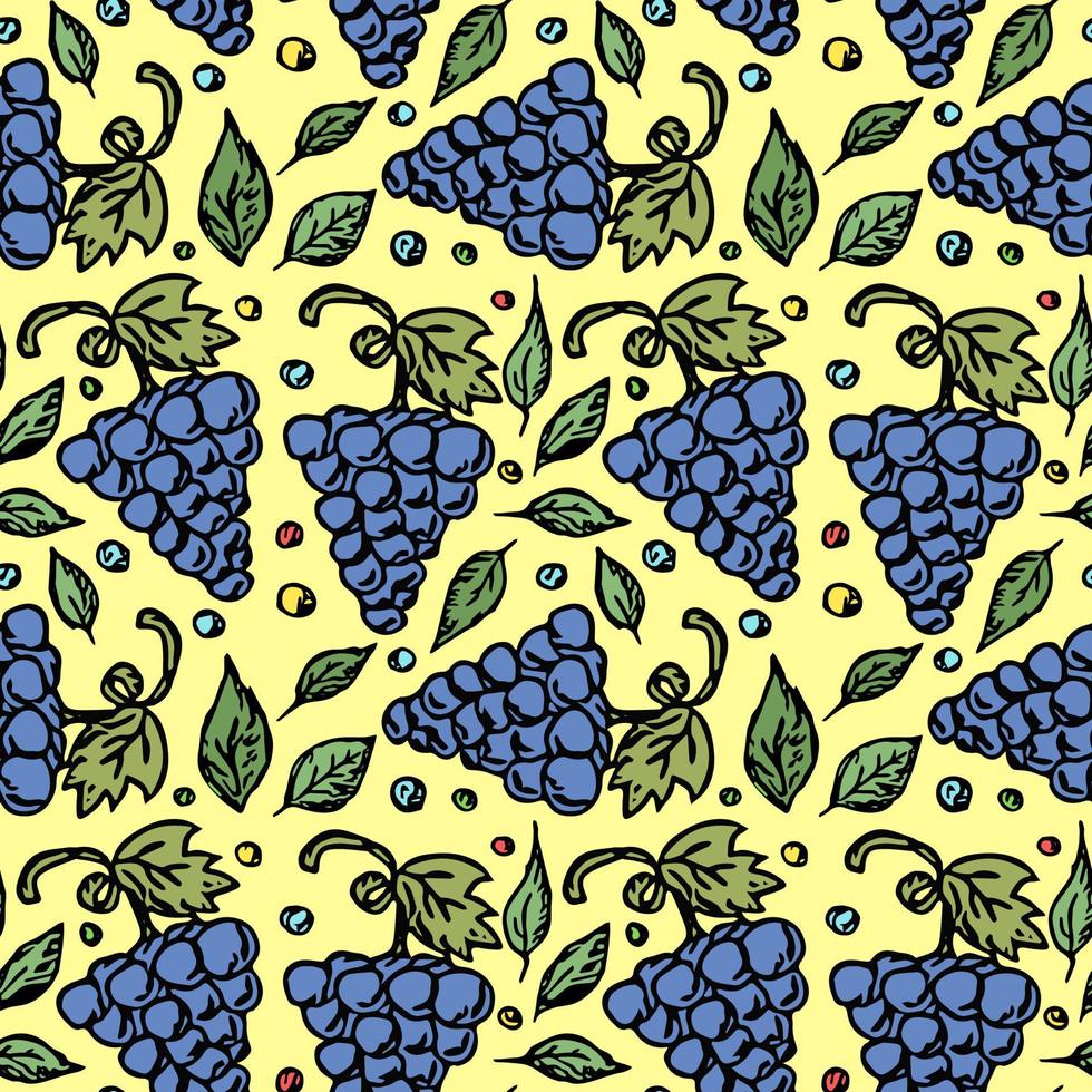 motif de raisin sans soudure. vecteur de doodle avec des icônes de raisin. motif de raisin vintage