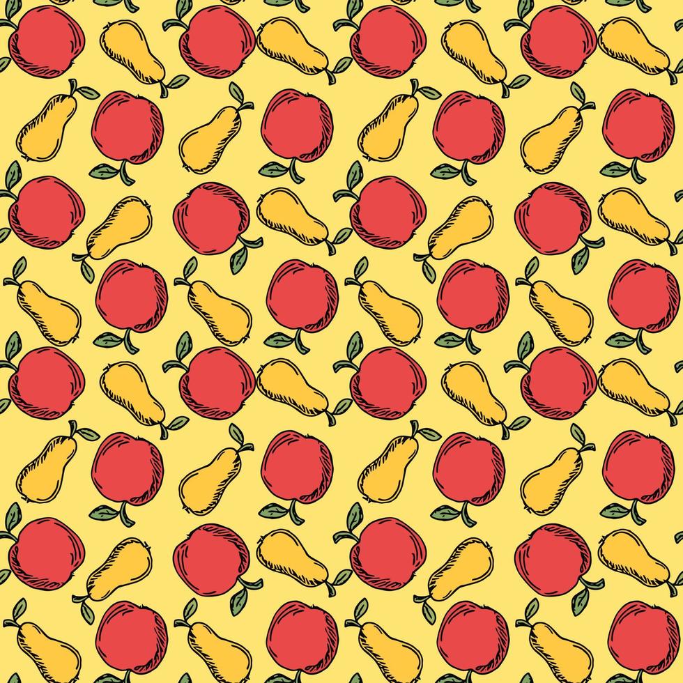 motif de fruits sans soudure. fond coloré de pomme et de poire. illustration vectorielle de doodle avec des fruits vecteur