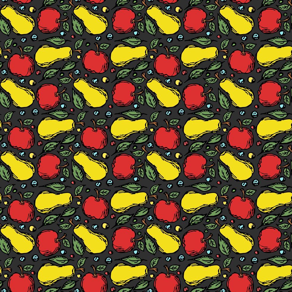 motif de fruits sans soudure. fond coloré de pomme et de poire. illustration vectorielle de doodle avec des fruits vecteur