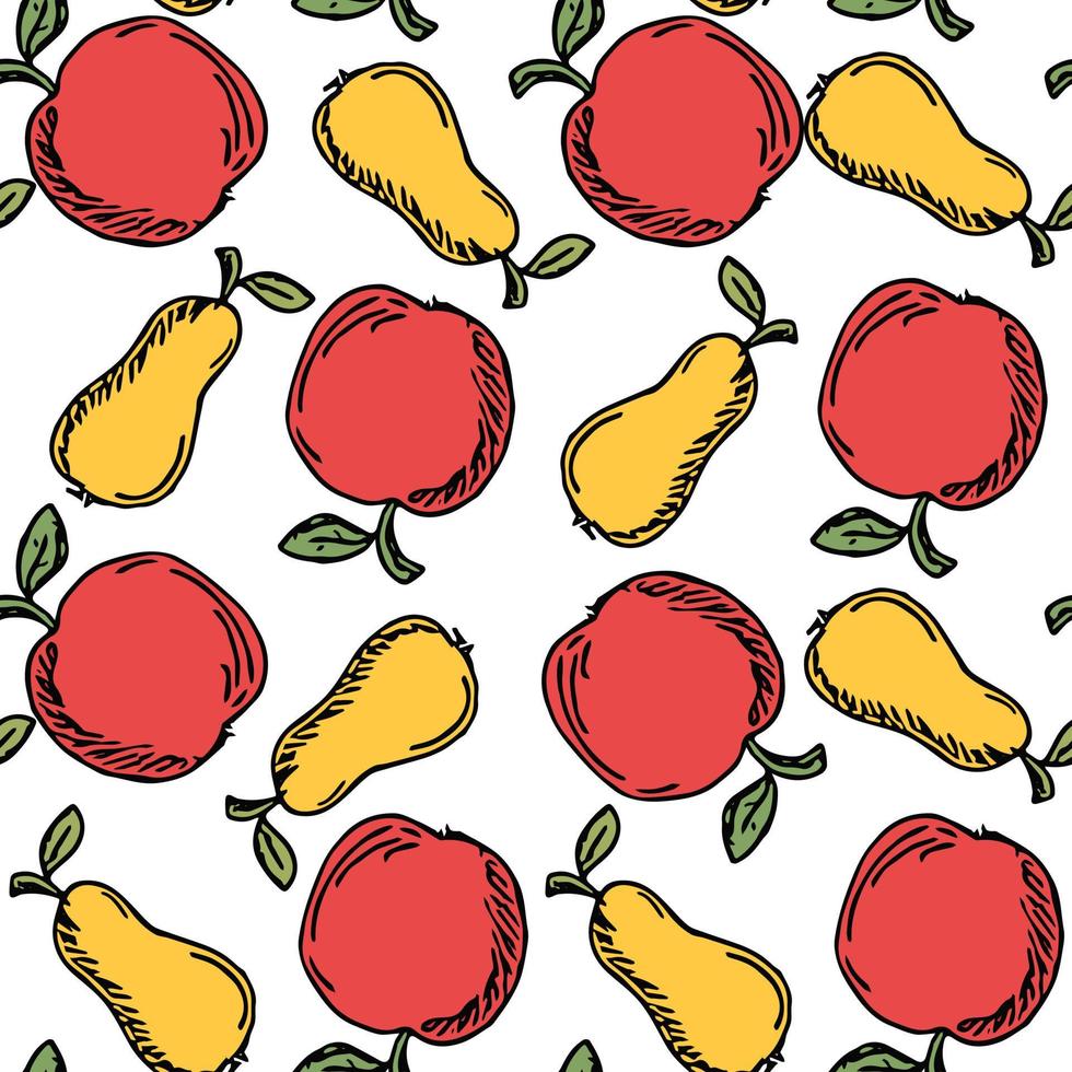 motif de fruits sans soudure. fond coloré de pomme et de poire. illustration vectorielle de doodle avec des fruits vecteur