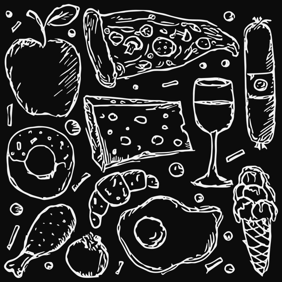 icônes alimentaires. fond de nourriture de vecteur. illustration de doodle avec icône de nourriture vecteur