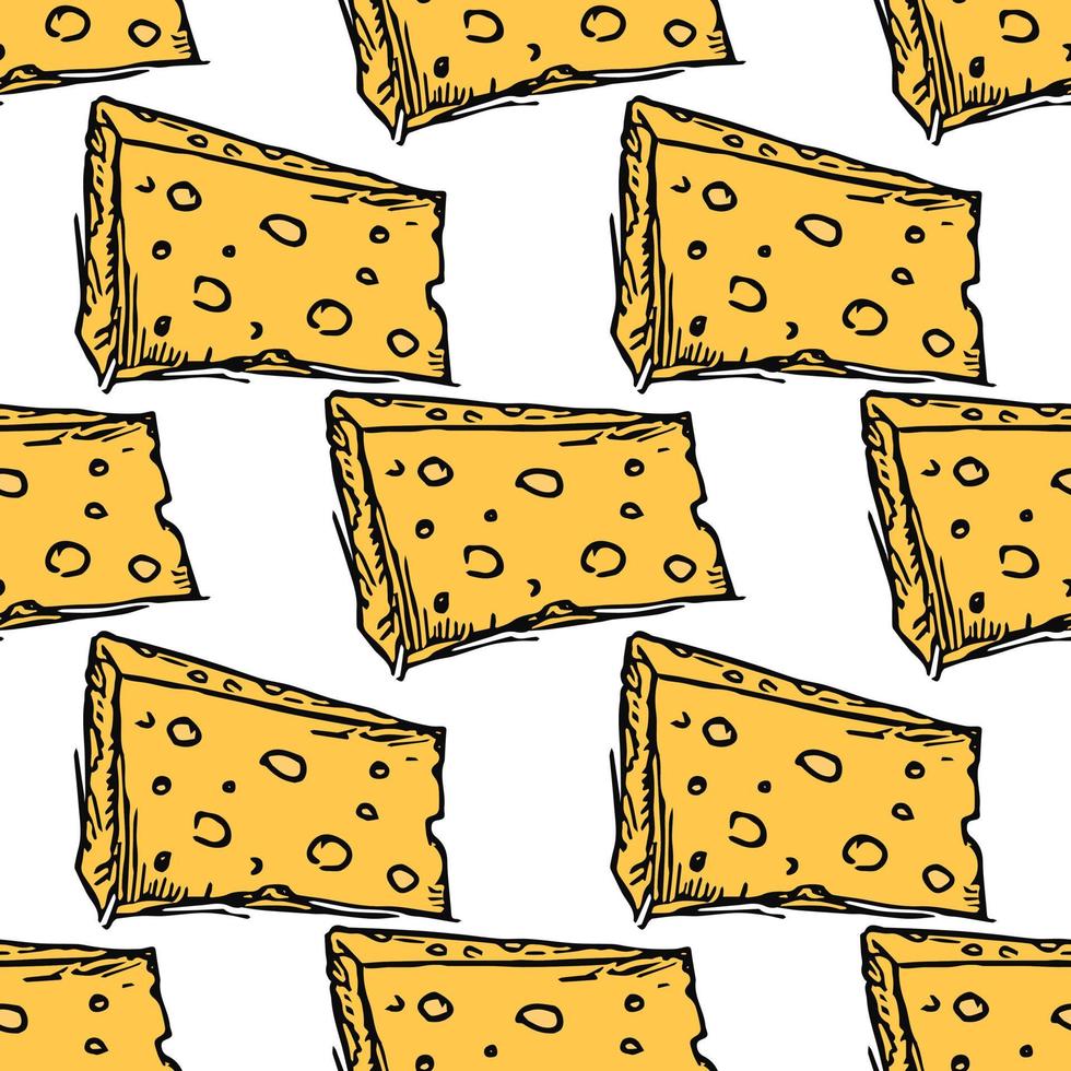 motif de fromage sans soudure. modèle vectoriel de doodle avec des icônes de fromage. fond de fromage coloré