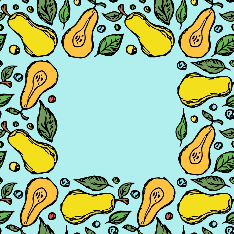 cadre en poire. fond de poire coloré avec place pour le texte. illustration vectorielle de doodle avec des fruits vecteur