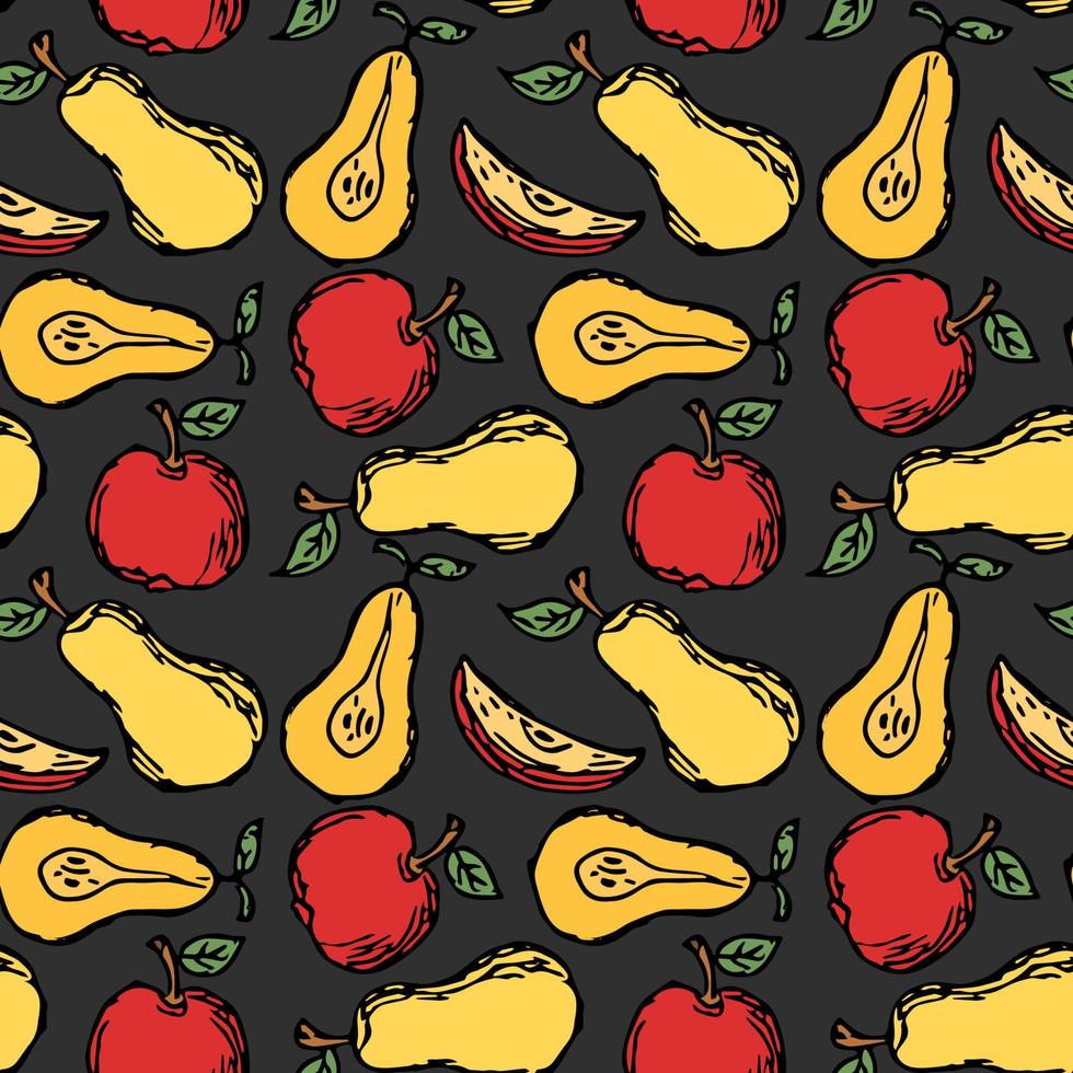 motif de fruits sans soudure. fond coloré de pomme et de poire. illustration vectorielle de doodle avec des fruits vecteur
