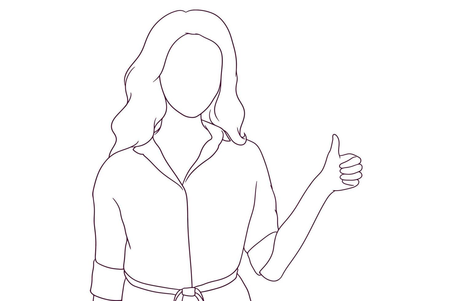 femme d'affaires montre ses pouces vers le haut. illustration vectorielle de style dessiné à la main vecteur