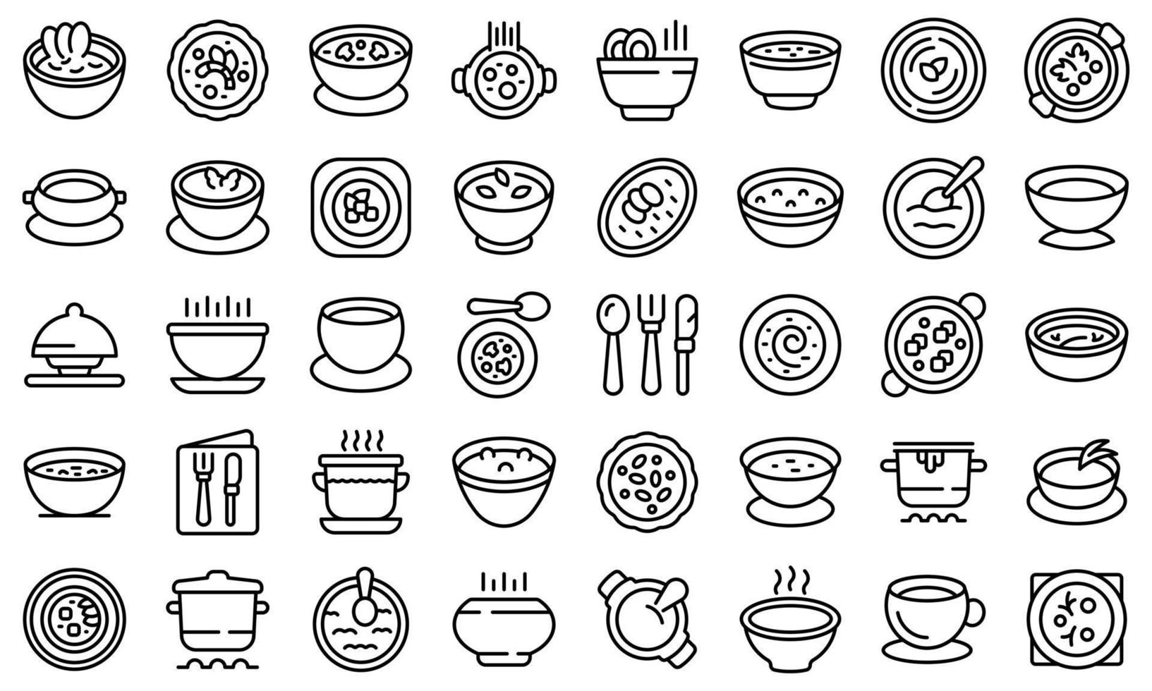 les icônes de la soupe à la crème définissent le vecteur de contour. soupe de repas
