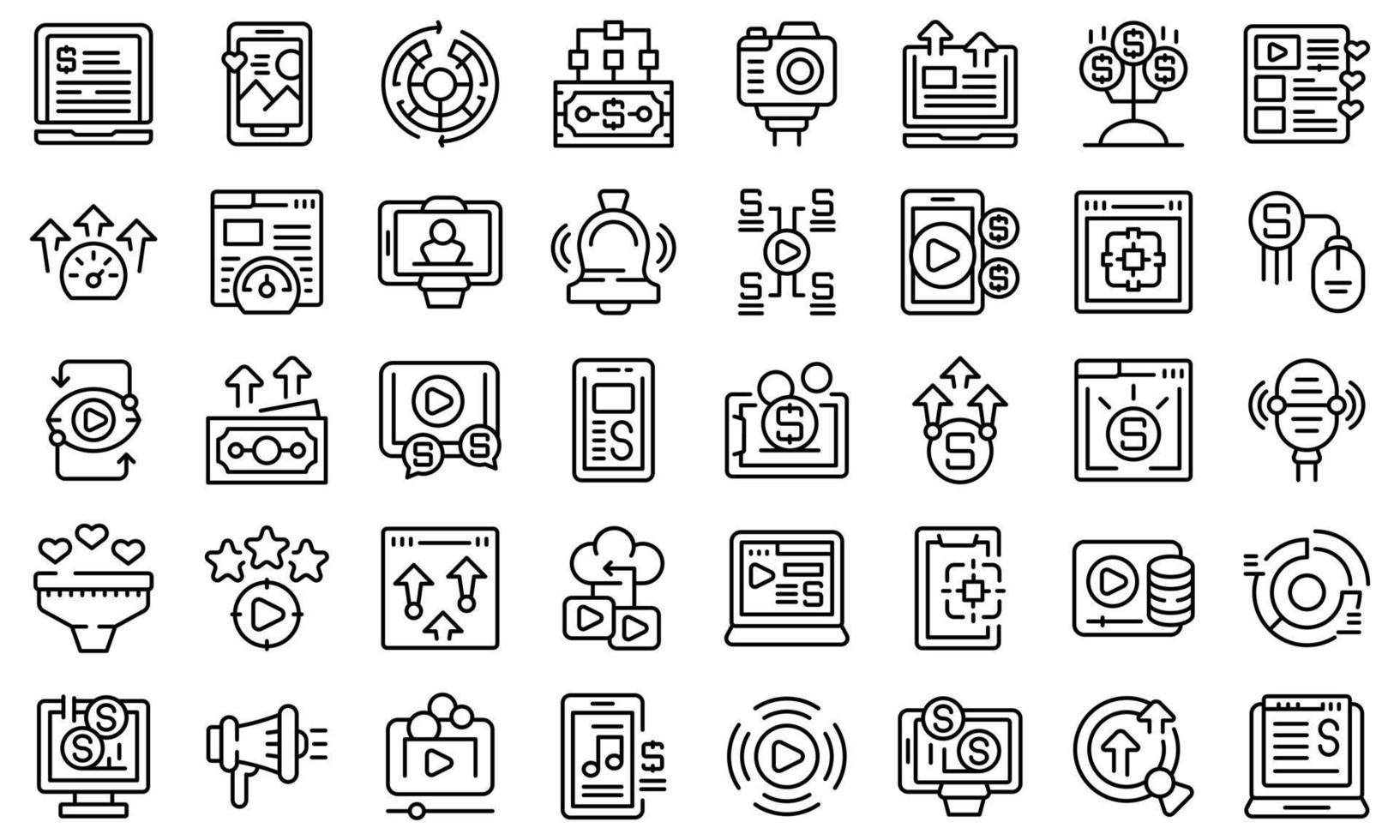 les icônes de monétisation définissent le vecteur de contour. site de revenu