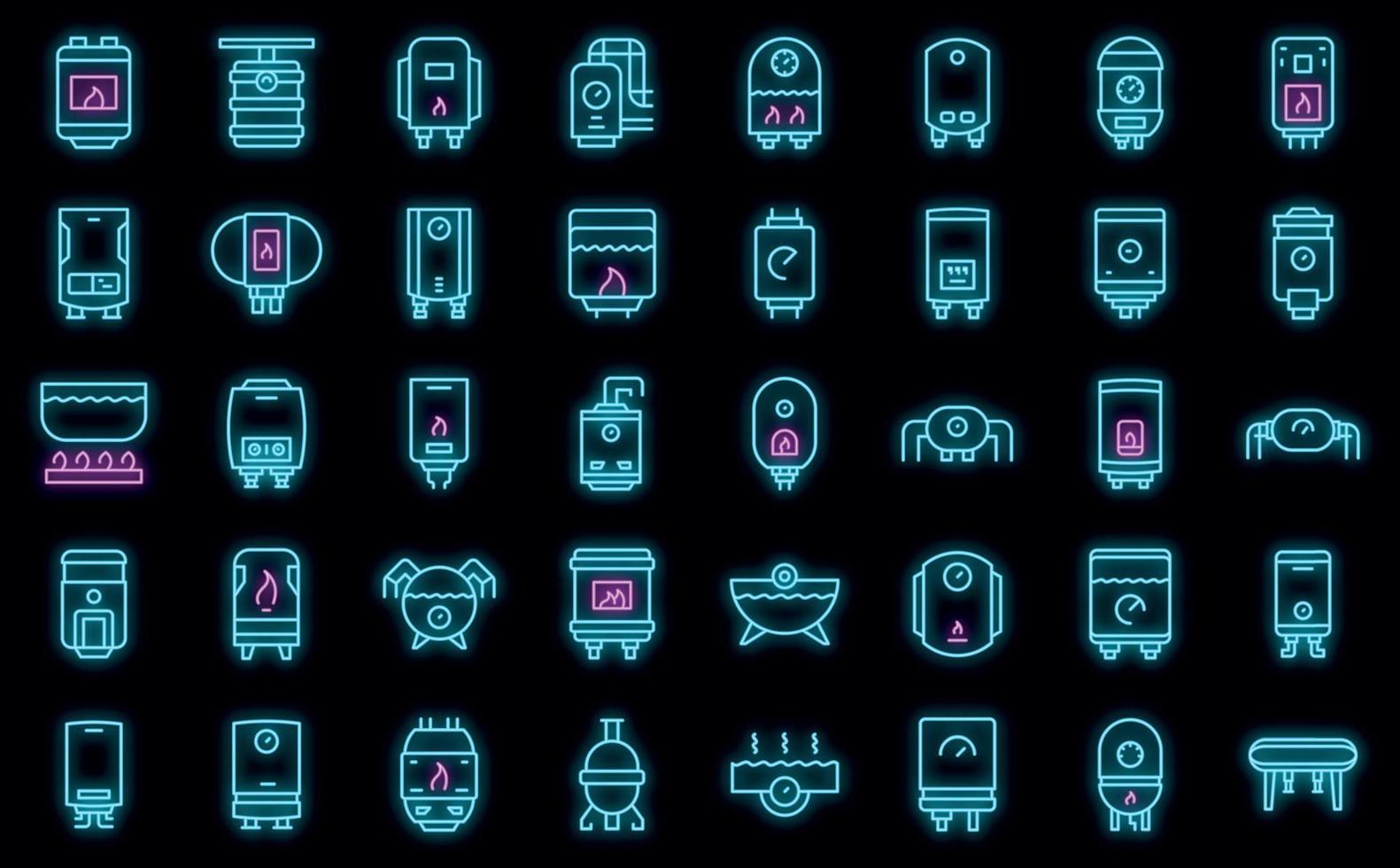 les icônes de la chaudière à gaz définissent le vecteur de contour. chambre cvc vecteur néon