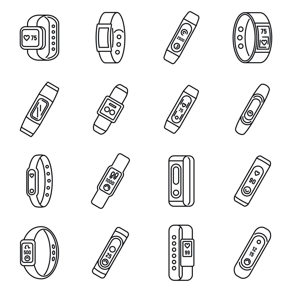 ensemble d'icônes de bracelet de fitness sport, style de contour vecteur