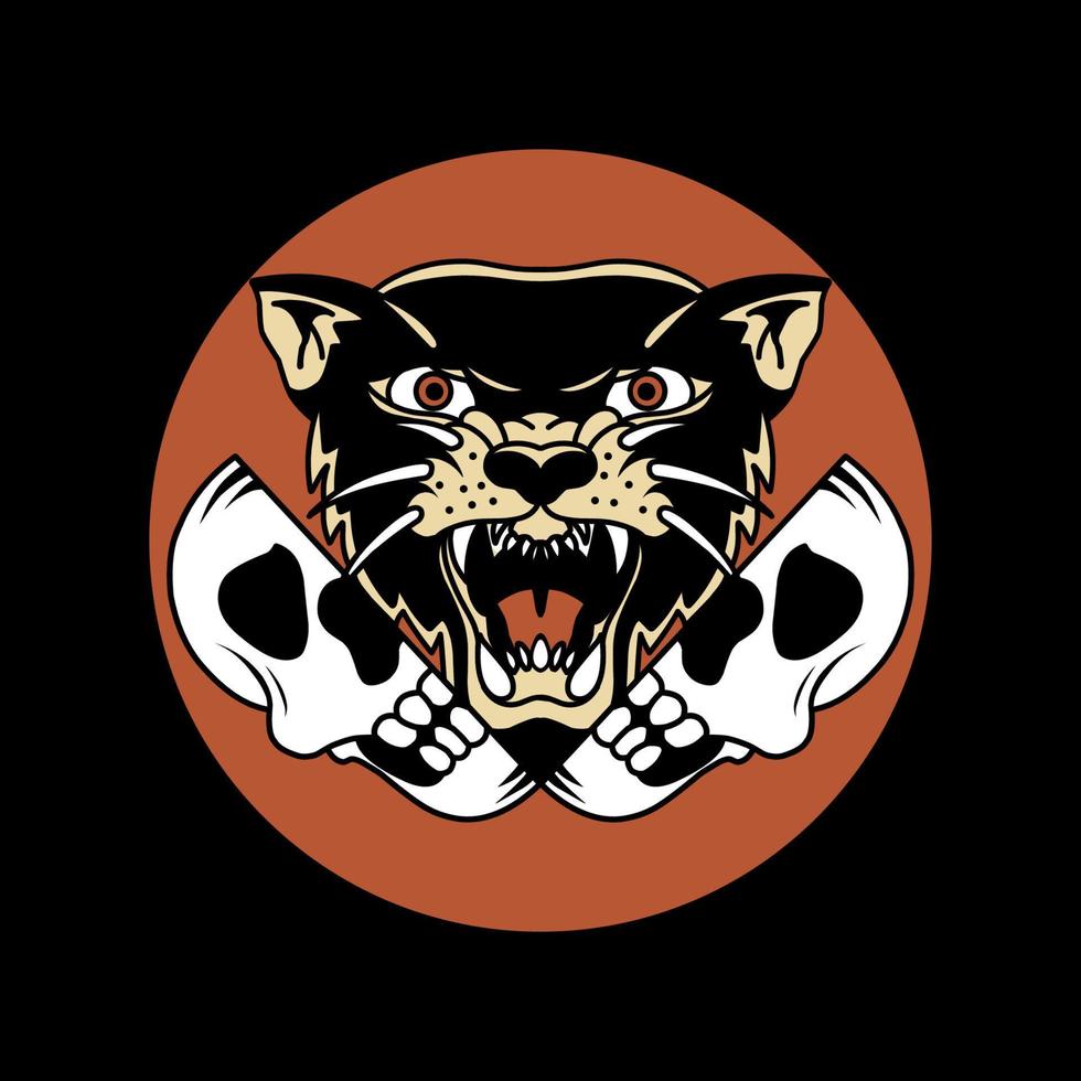tête de tigre avec illustration vectorielle de crâne vecteur