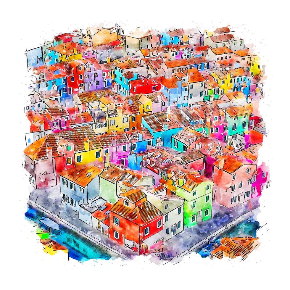 burano italie croquis aquarelle illustration dessinée à la main vecteur