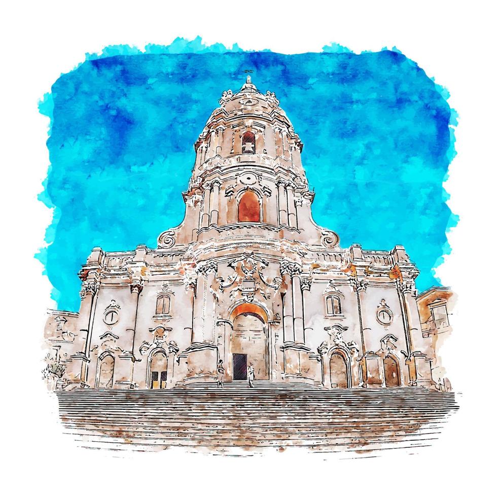 modica ragusa italie croquis aquarelle illustration dessinée à la main vecteur