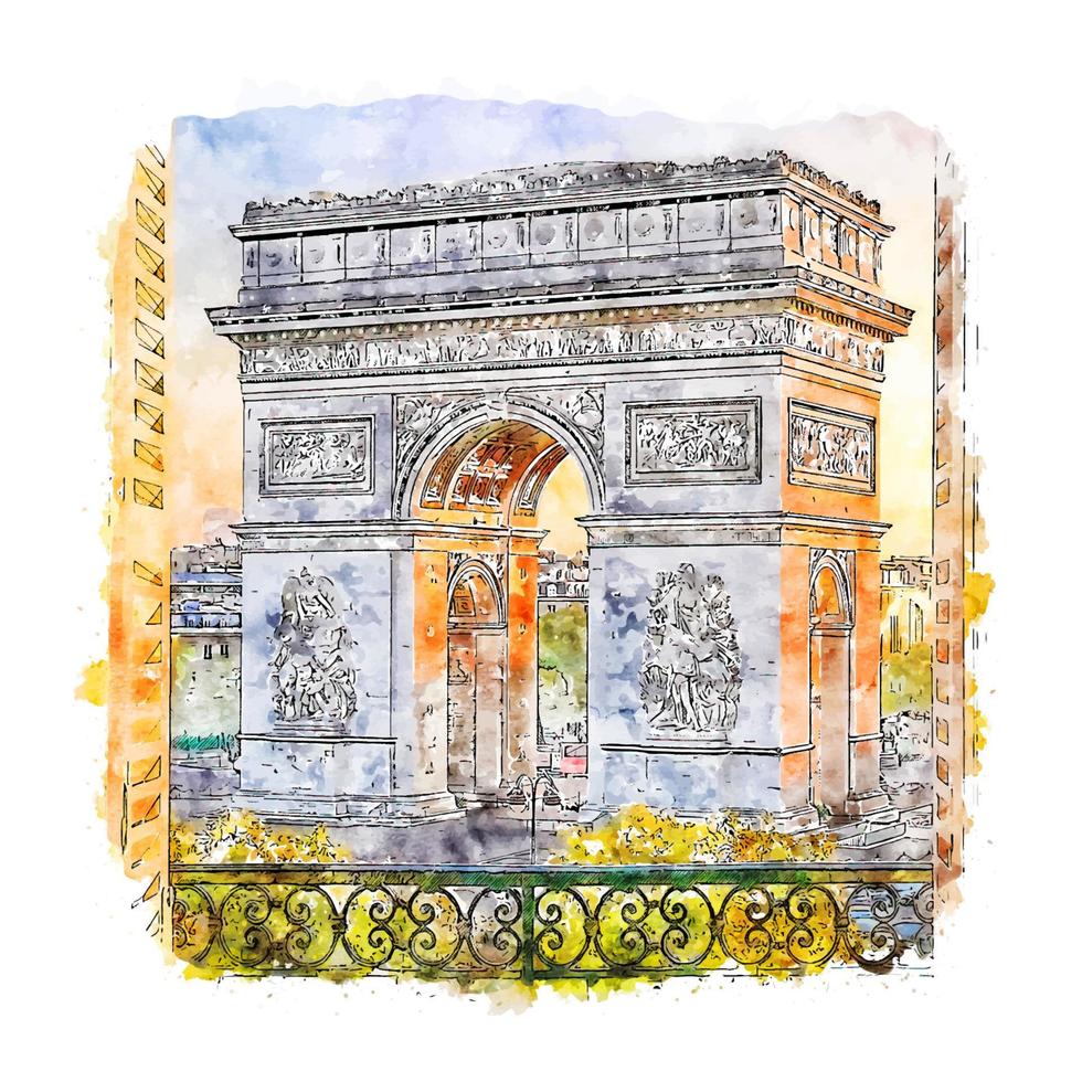 paris france croquis aquarelle illustration dessinée à la main vecteur