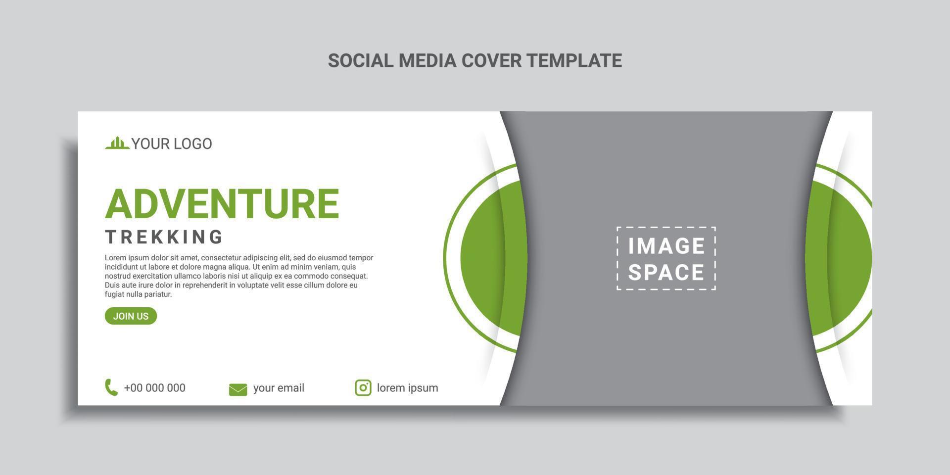 conception de couverture de médias sociaux de trekking ou bannière web avec forme de couleur verte vecteur