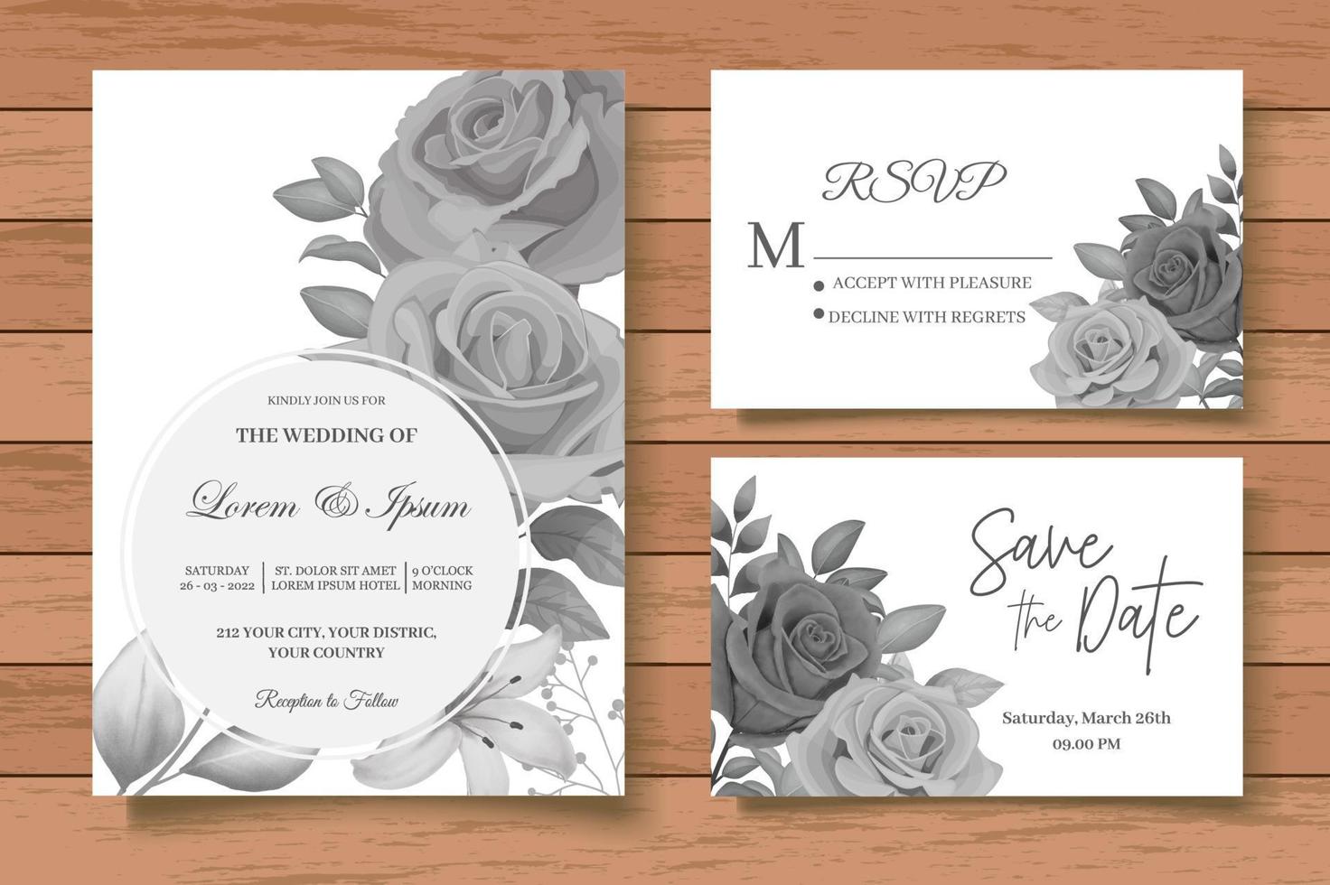 élégante carte de mariage floral aquarelle avec des feuilles florales sombres vecteur