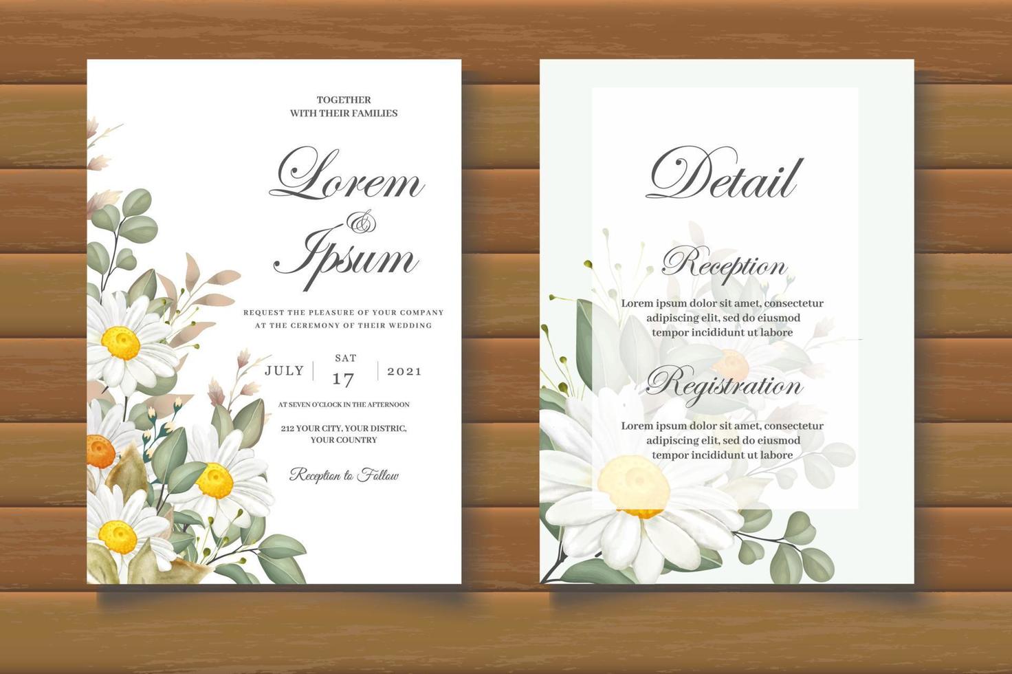 beau jeu de cartes d'invitation de mariage floral aquarelle vecteur