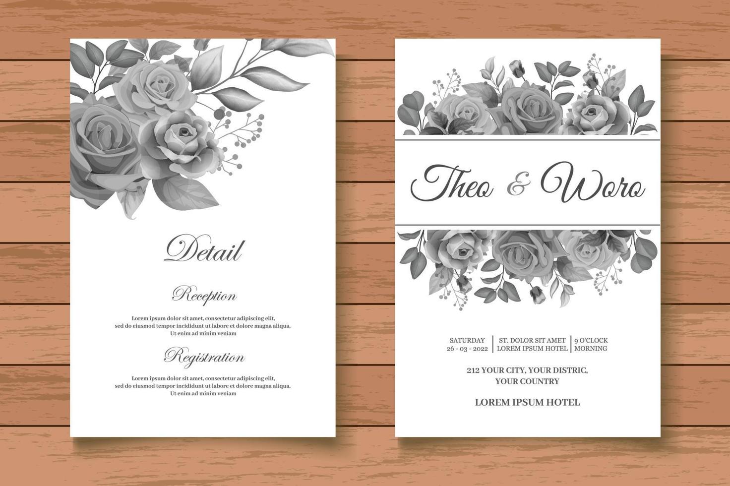 élégante carte de mariage floral aquarelle avec des feuilles florales sombres vecteur