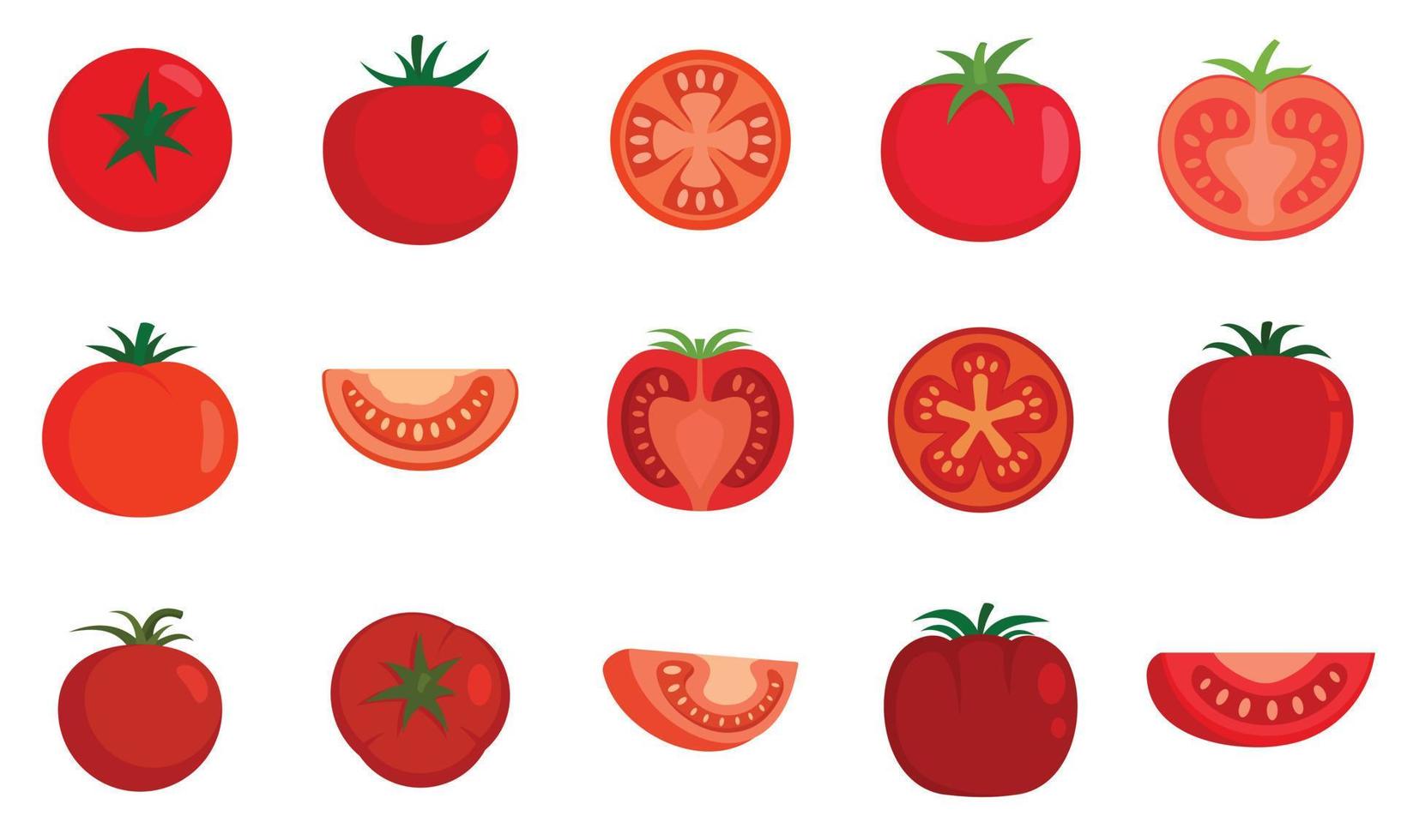 icônes de tomate définies vecteur plat isolé
