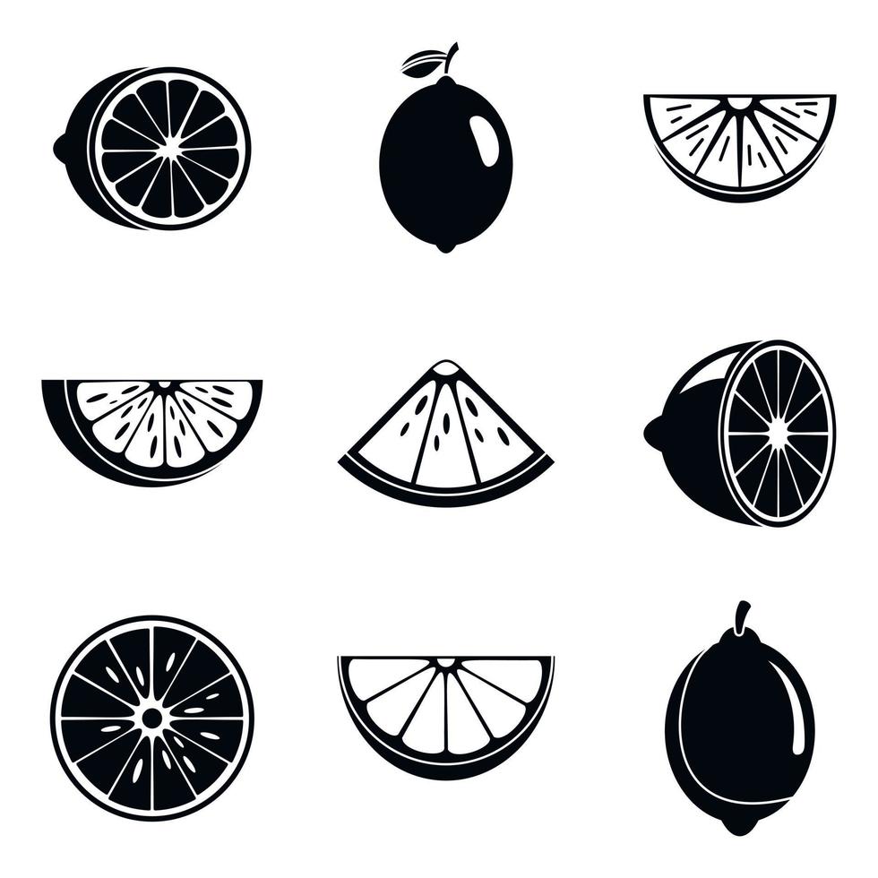 jeu d'icônes de fruits citron vert, style simple vecteur