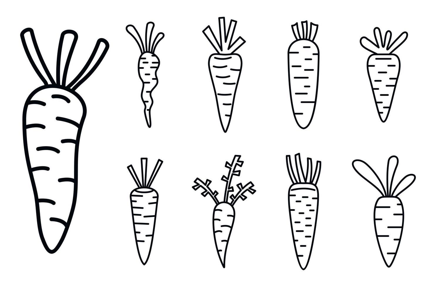 ensemble d'icônes de carottes alimentaires, style de contour vecteur