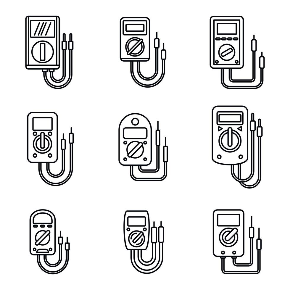 jeu d'icônes de multimètre électrique, style de contour vecteur