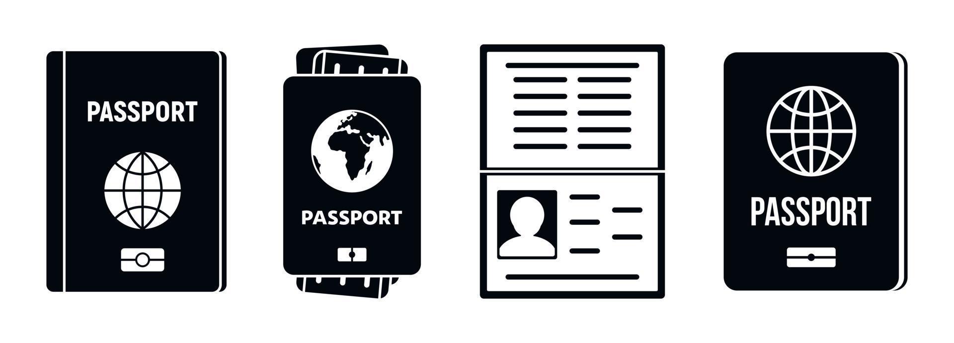 ensemble d'icônes de document de passeport, style simple vecteur