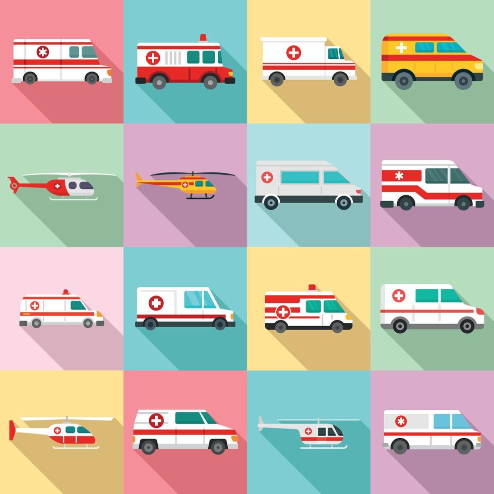 jeu d'icônes d'ambulance, style plat vecteur