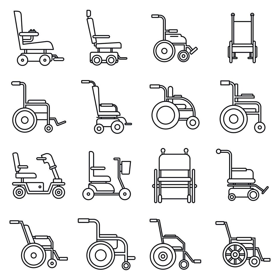 ensemble d'icônes de fauteuil roulant humain, style de contour vecteur