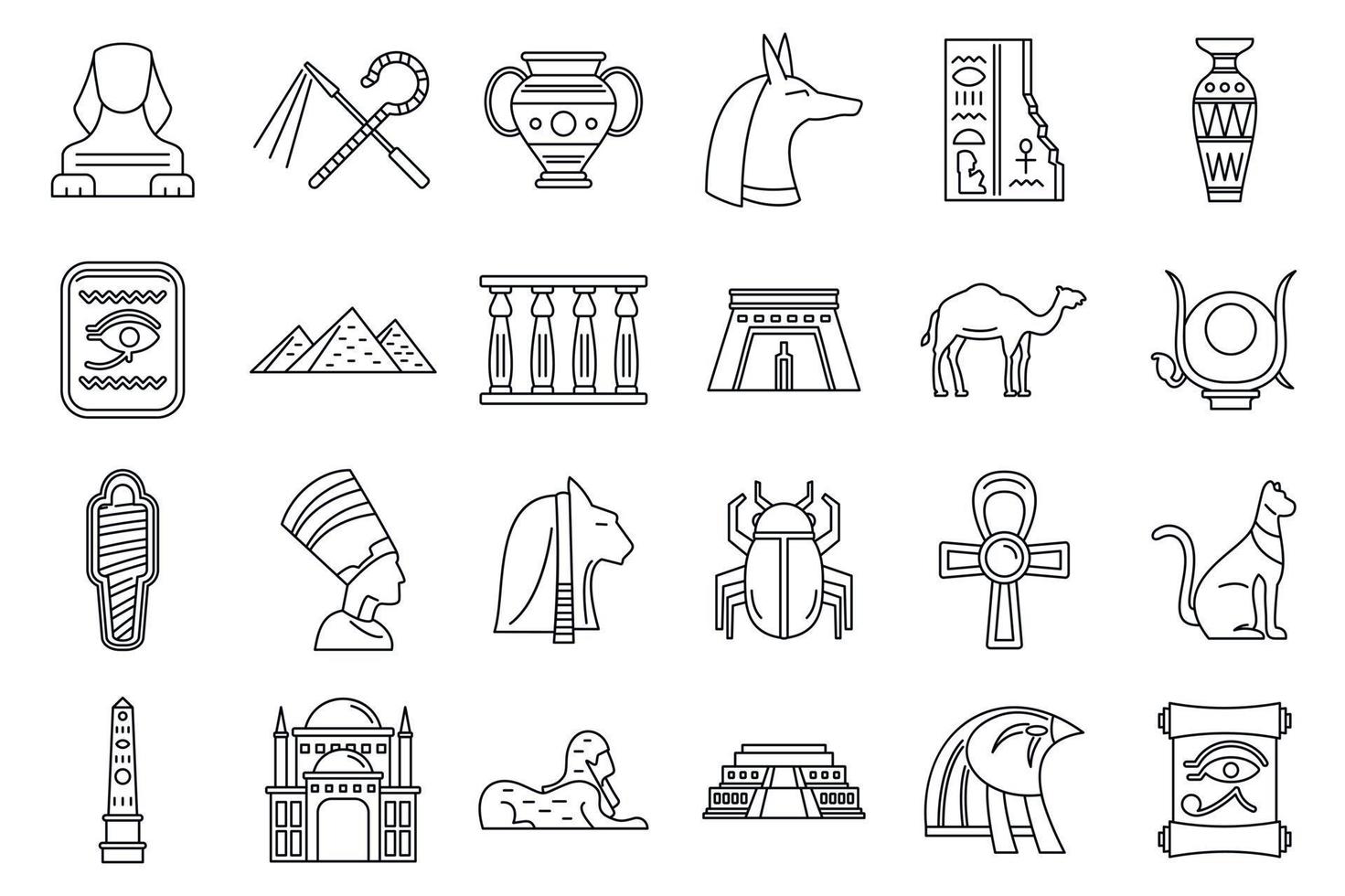 ensemble d'icônes de voyage en egypte, style de contour vecteur