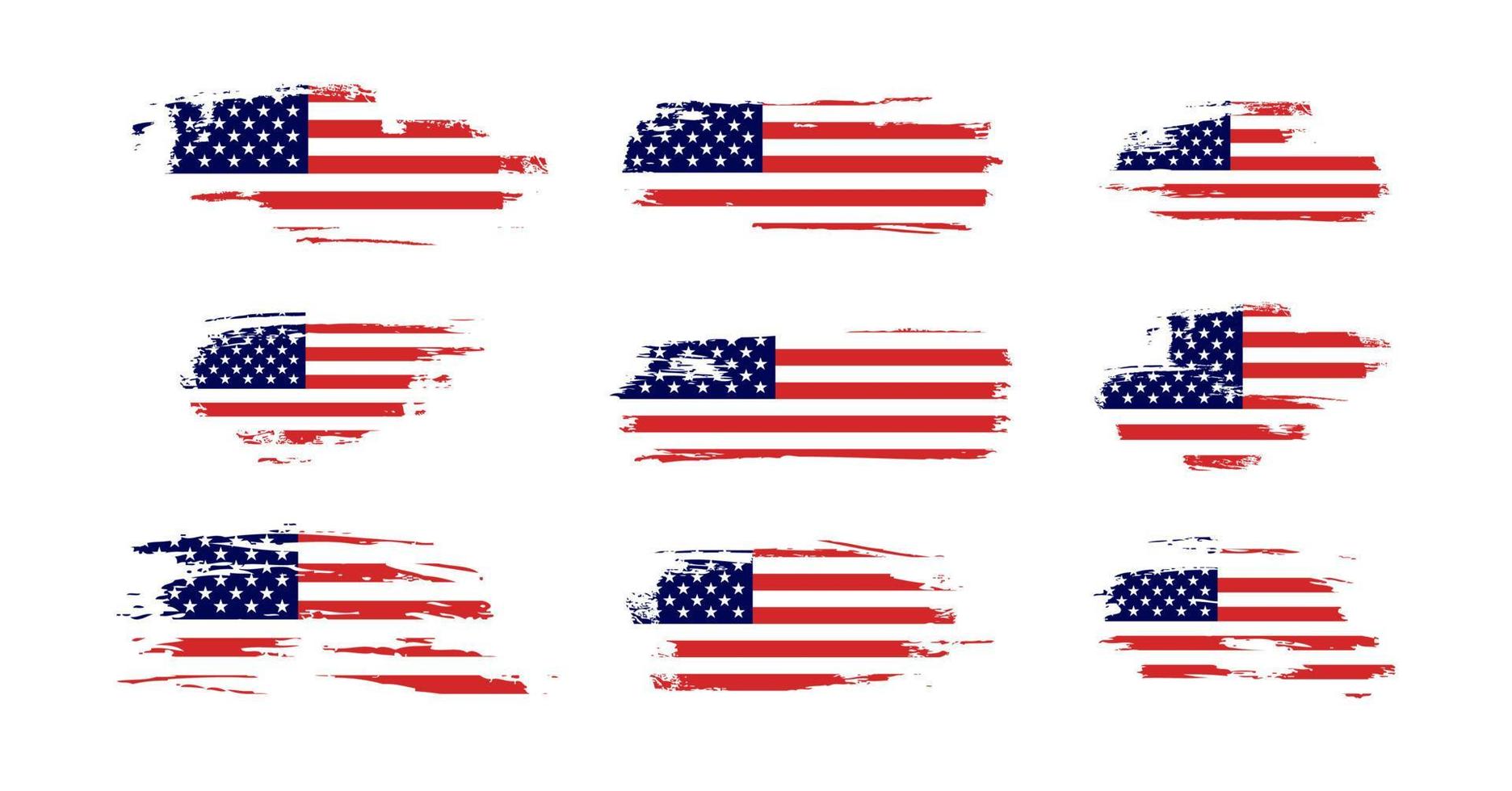 ensemble de drapeaux usa vintage. vecteur agitant des drapeaux américains sur la texture grunge.