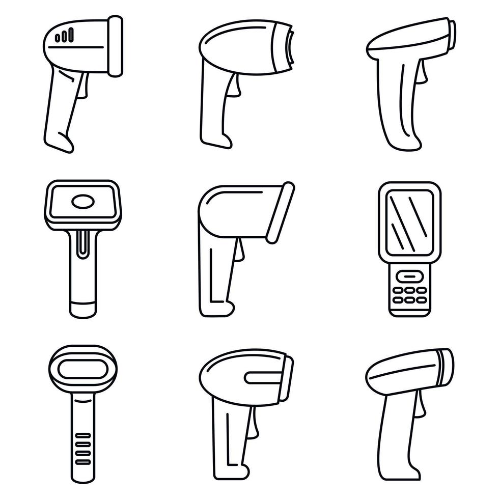 ensemble d'icônes de scanner de code-barres de l'opérateur, style de contour vecteur