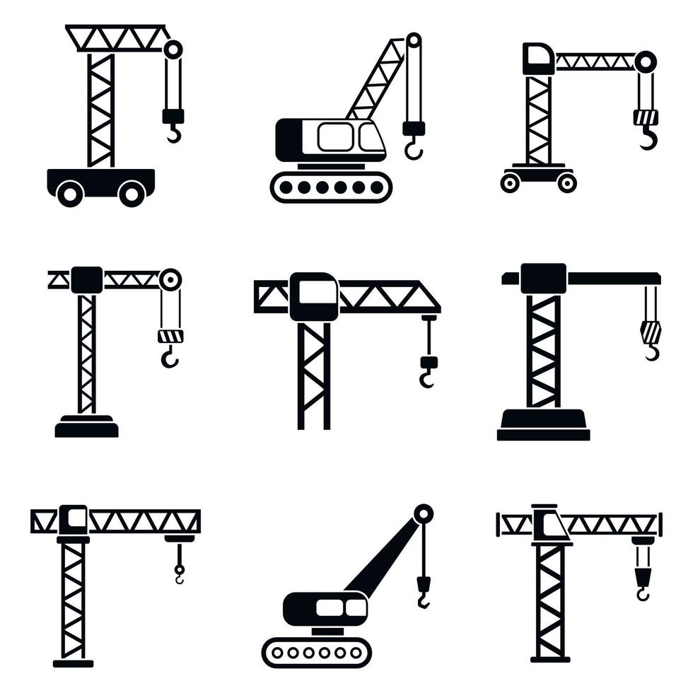 ensemble d'icônes de construction de grue, style simple vecteur