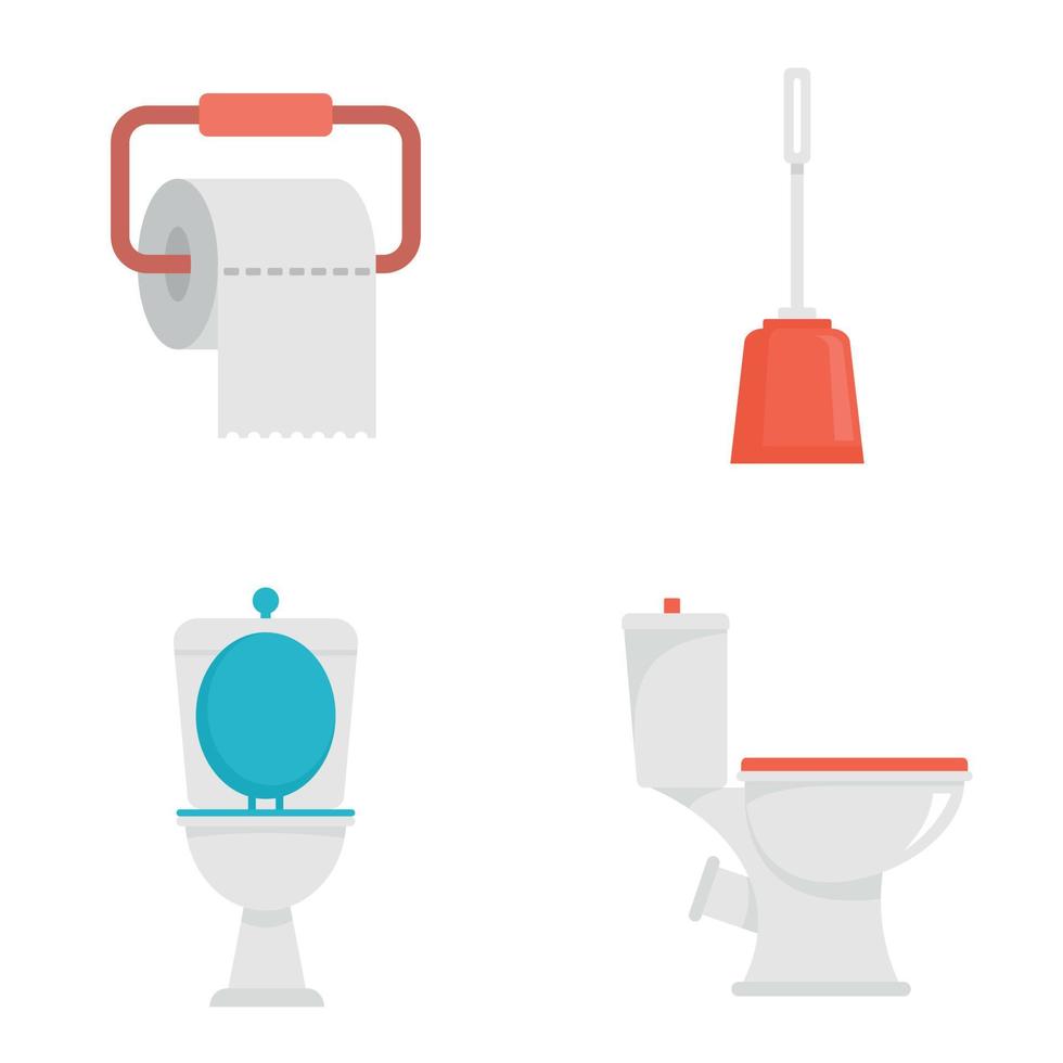 ensemble d'icônes de toilettes, style plat vecteur