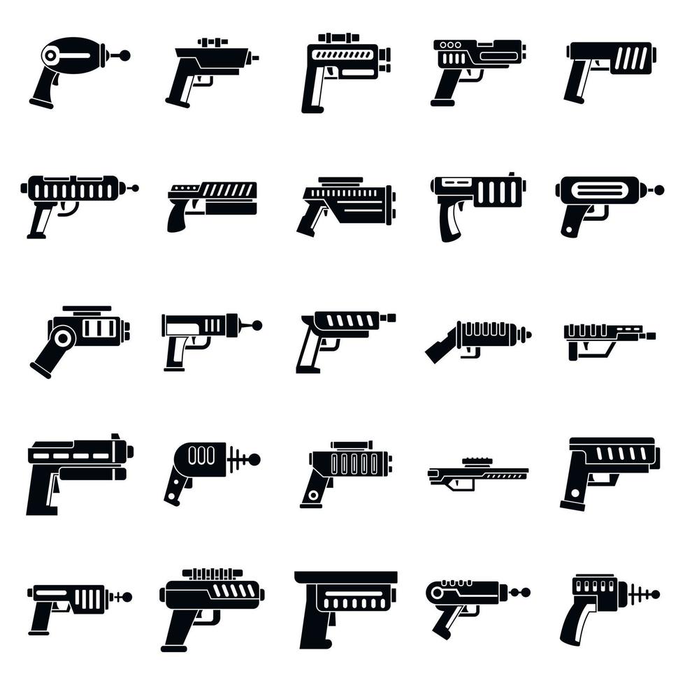 jeu d'icônes de pistolet blaster, style simple vecteur