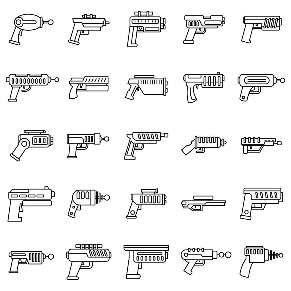 jeu d'icônes de fusil de chasse blaster, style de contour vecteur