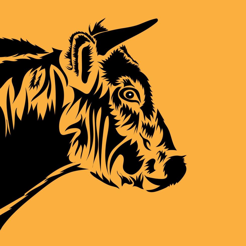 silhouette de tête de taureau sur fond jaune vecteur