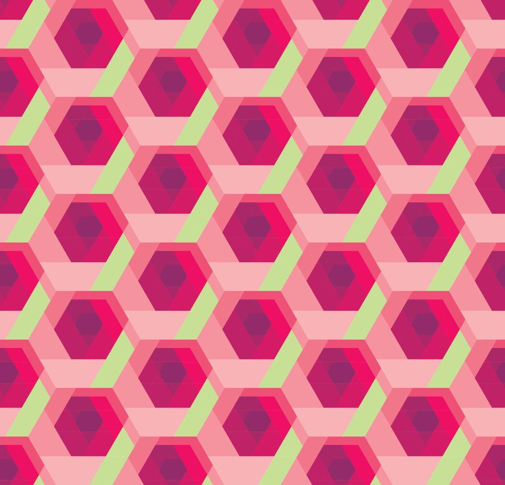texture d'illusion 3d à motif hexagonal avec forme de fleur rose. modèle sans couture de concept floral abstrait rouge ou rose vecteur