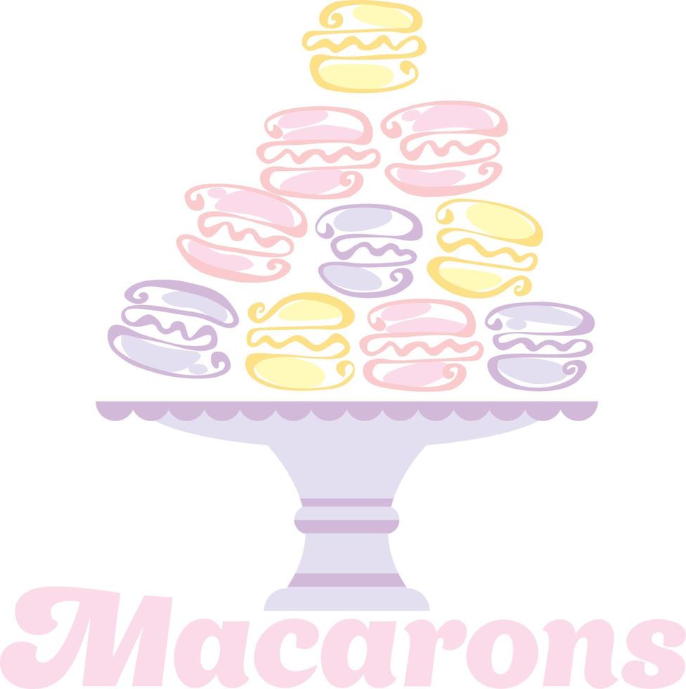 pyramide de macaron de couleur pâle sur l'assiette. illustration vectorielle vecteur