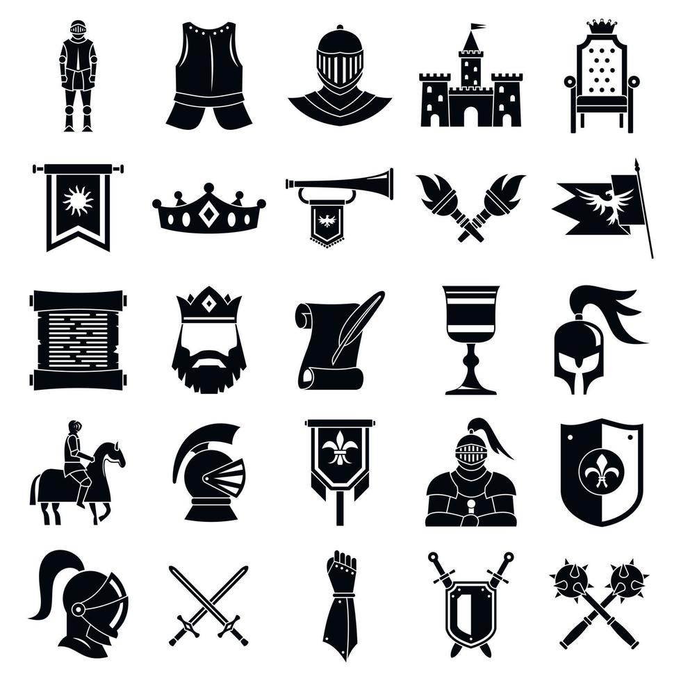 jeu d'icônes de chevalier, style simple vecteur