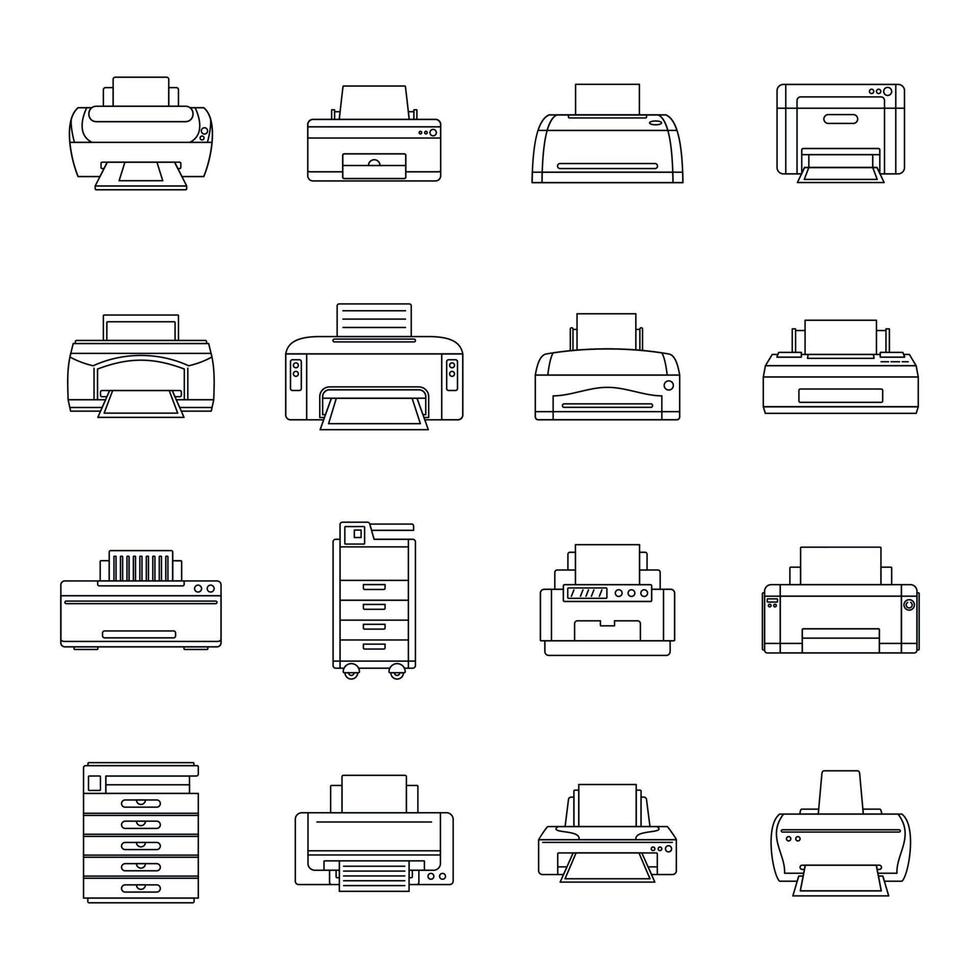 imprimante bureau copie document icônes définies style de contour vecteur