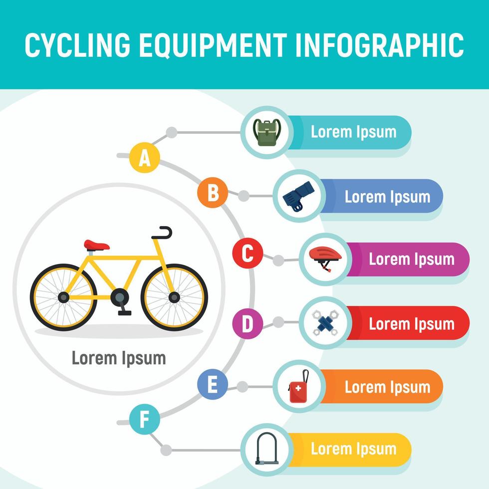 infographie de l'équipement de cyclisme, style plat vecteur