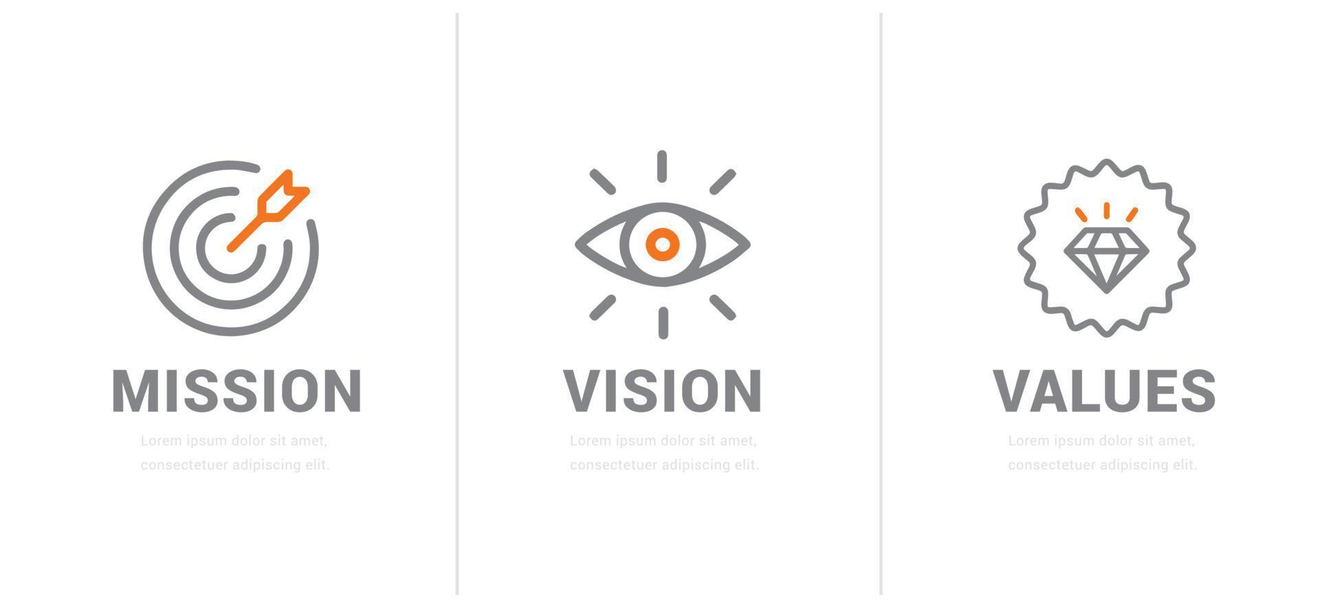 mission. vision. valeurs. modèle de page Web. concept de design plat moderne. vecteur eps 10.