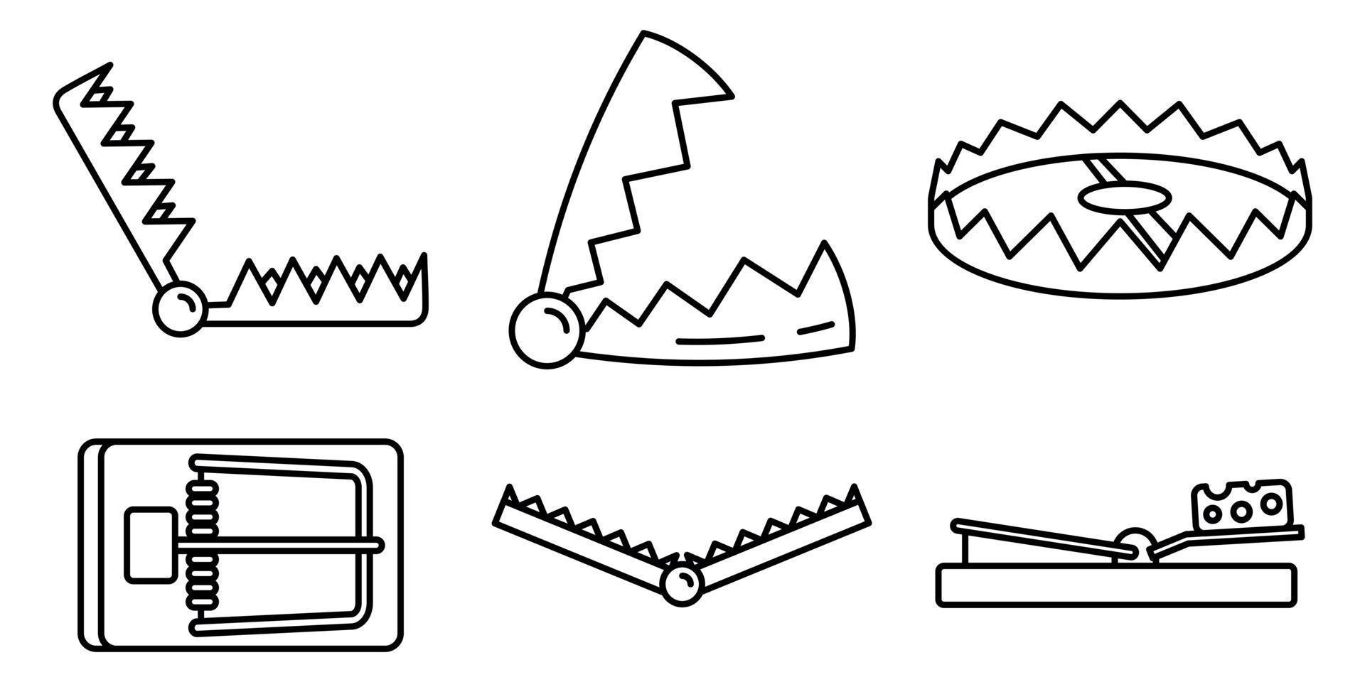 jeu d'icônes de piège à ours, style de contour vecteur