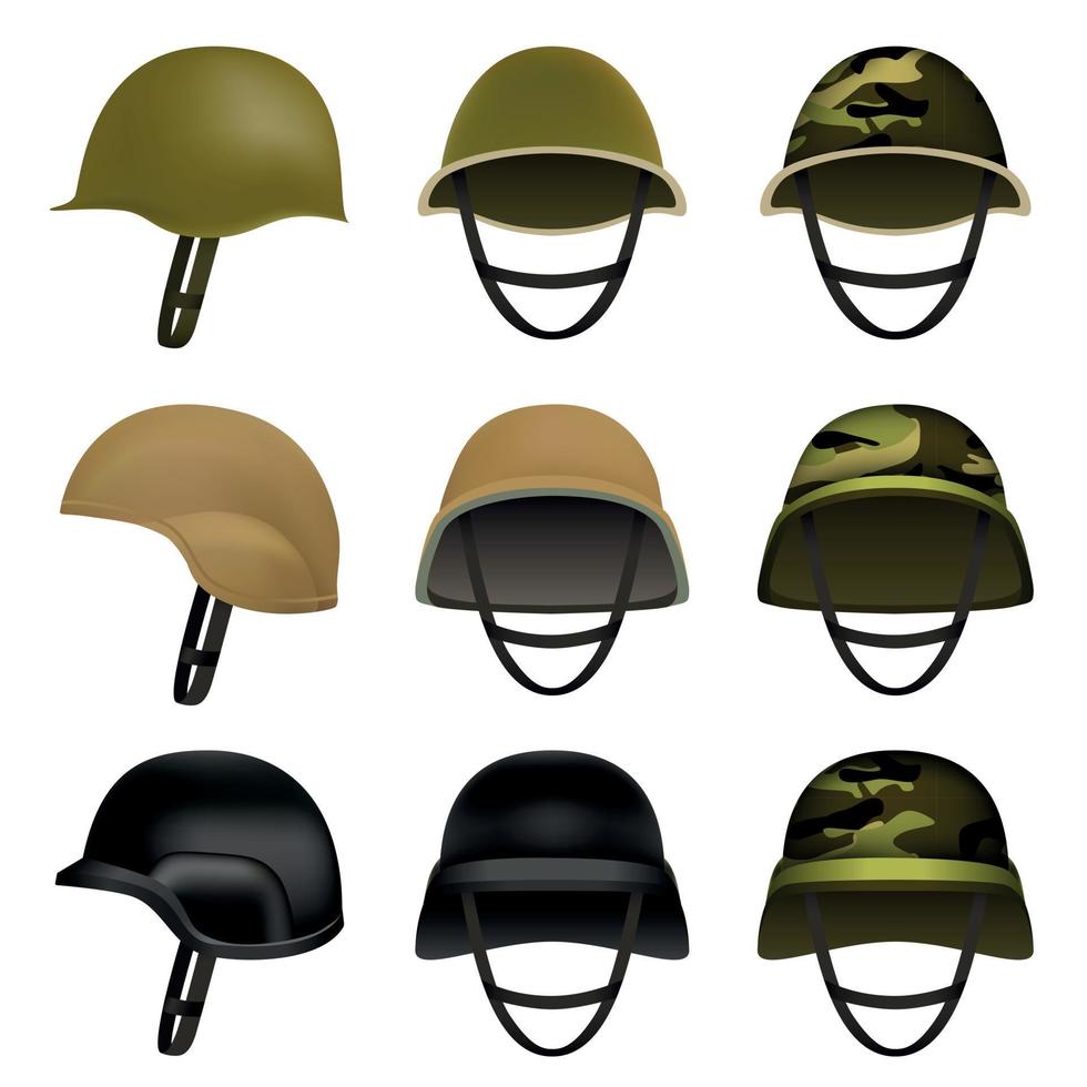 ensemble de maquette de soldat de casque d'armée, style réaliste vecteur