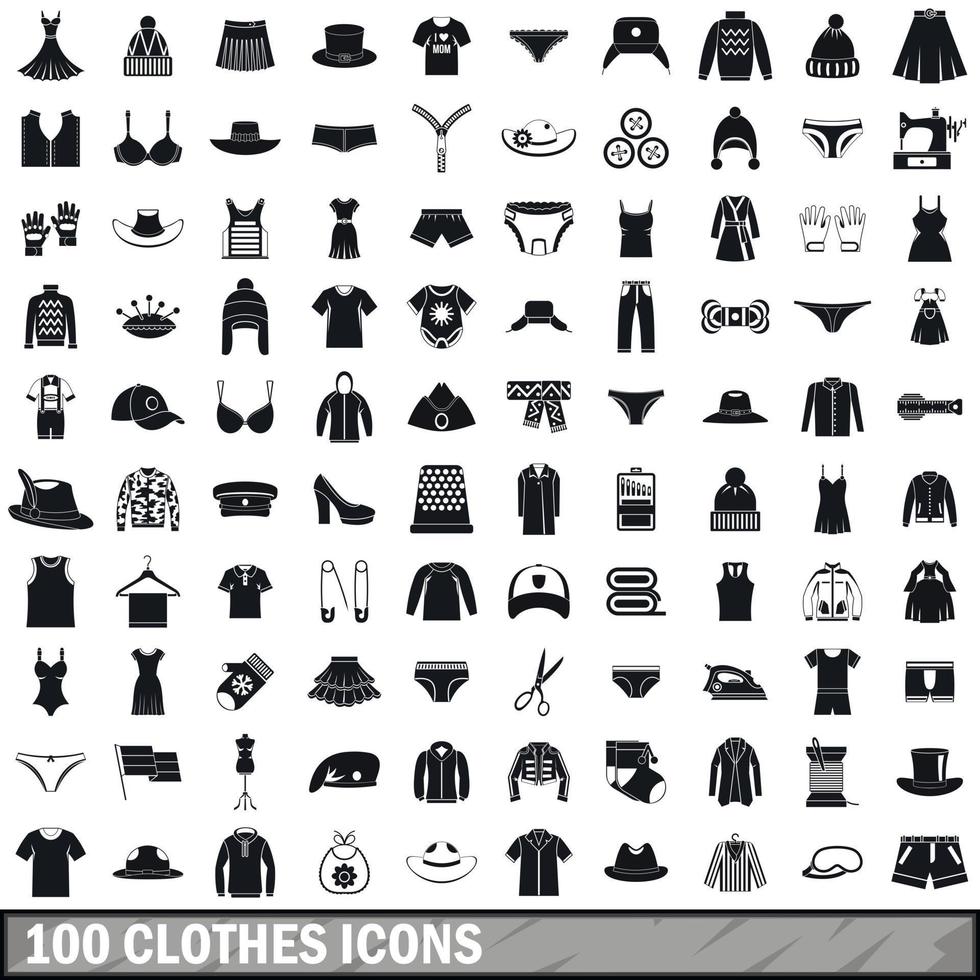 Ensemble de 100 icônes de vêtements, style simple vecteur