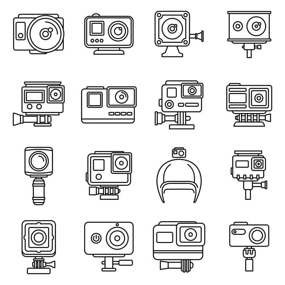 ensemble d'icônes de caméra d'action numérique, style de contour vecteur