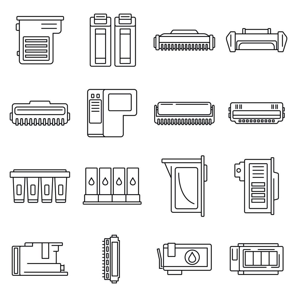 ensemble d'icônes de cartouche d'imprimante, style de contour vecteur