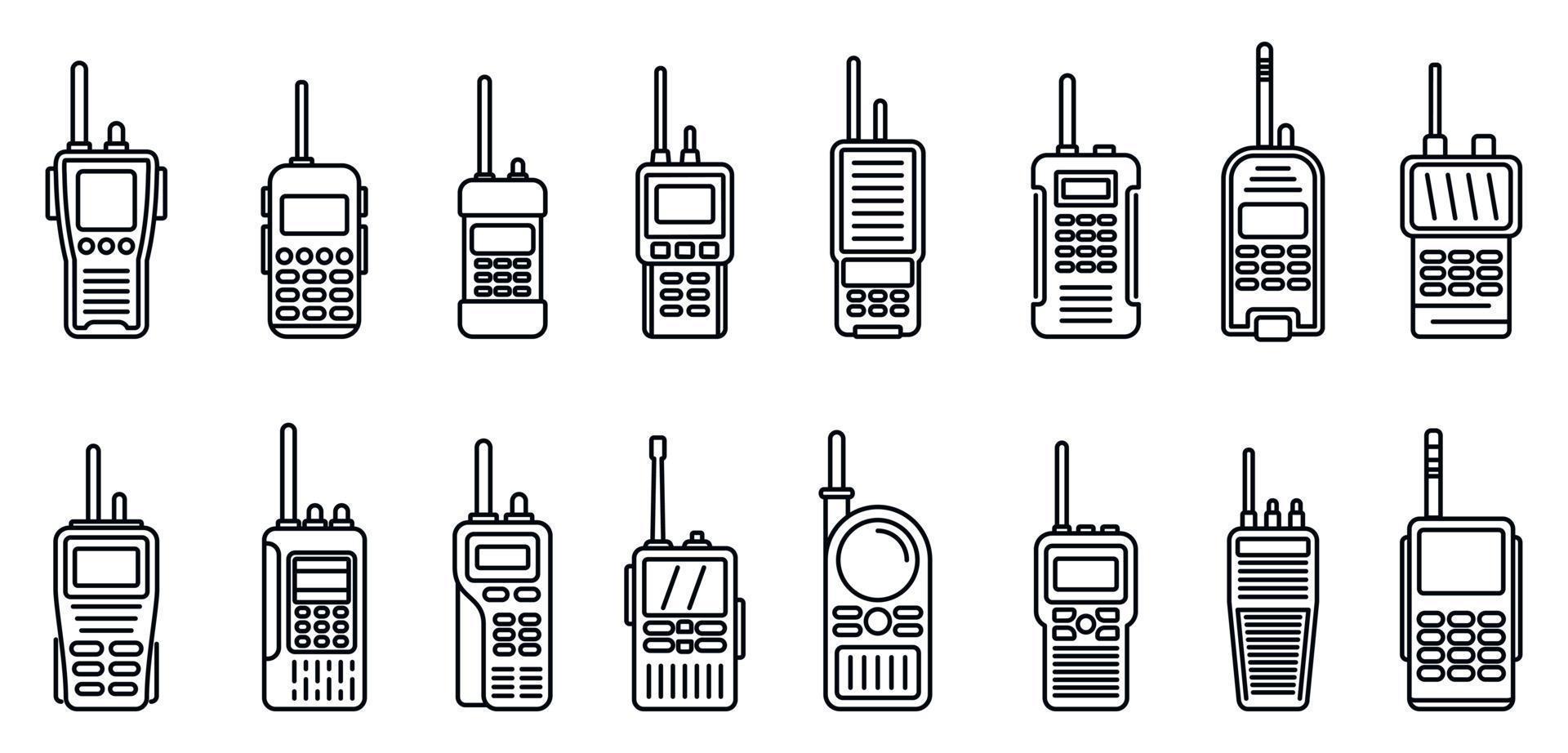 jeu d'icônes de talkie-walkie de sécurité, style de contour vecteur